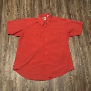 Ely Cattleman Shirt Men's XL Western Red Short Sleeve Pearl Snap Button Up 17.5